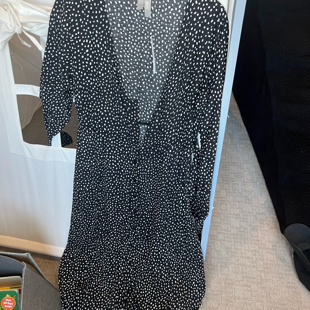 Maternity NWT Elegant Black and White Polka Dot Dress